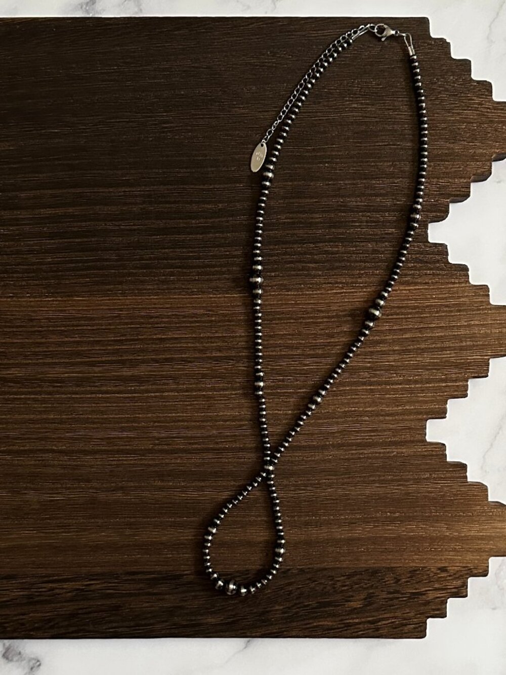 Handmade Brushed Steel Western Pearl Dual Graduated Loop Necklace 18 inch